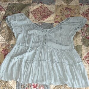 No Boundaries Light Blue Tiered Boho Tunic Top